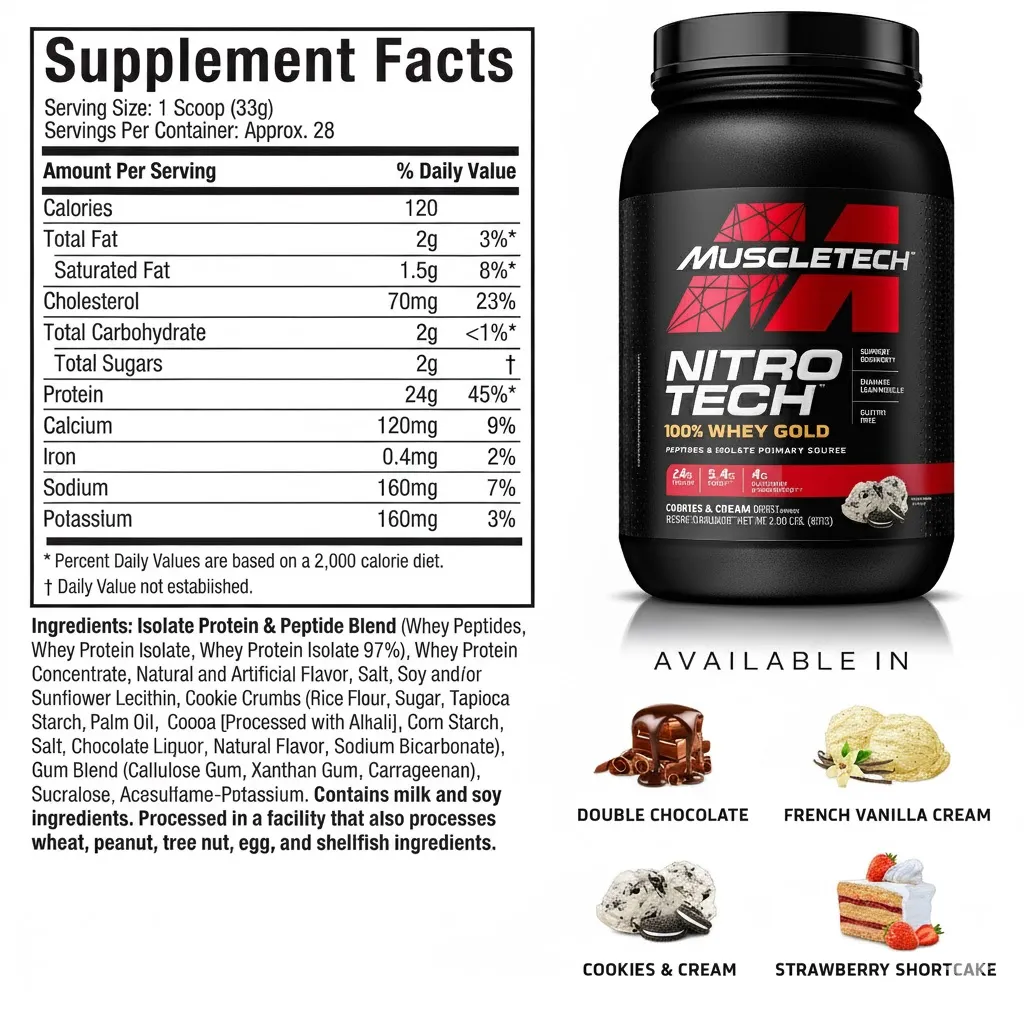 پروتئین نیتروتک وی گلد ماسلتک مکملی خالص برای رشد سریع عضله